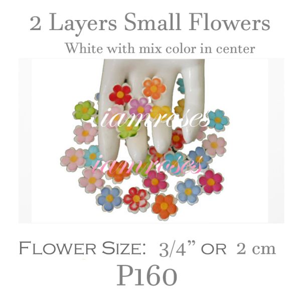 2 Layers Small Flat Flowers - White withMix  Color Center P160